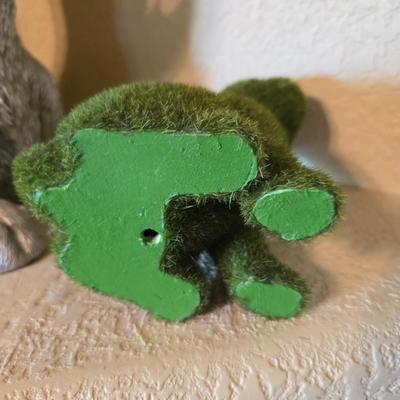 Whimsical Easter Bunny with Mirrored Mosaic Egg and two Faux Moss Rabbits