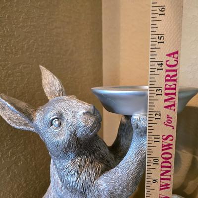 Whimsical Easter Bunny with Mirrored Mosaic Egg and two Faux Moss Rabbits