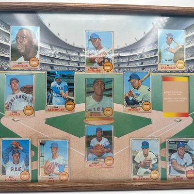 1968 Framed Wrigley Field Pic w/Topps Player Baseball Cards in Position