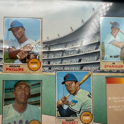 1968 Framed Wrigley Field Pic w/Topps Player Baseball Cards in Position