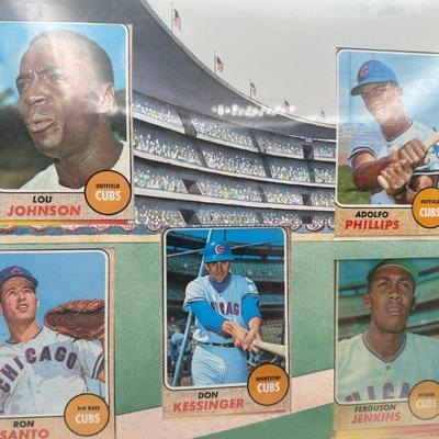 1968 Framed Wrigley Field Pic w/Topps Player Baseball Cards in Position