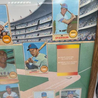 1968 Framed Wrigley Field Pic w/Topps Player Baseball Cards in Position