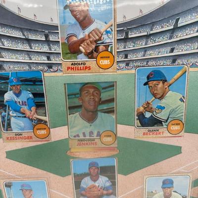 1968 Framed Wrigley Field Pic w/Topps Player Baseball Cards in Position