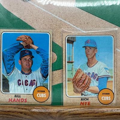 1968 Framed Wrigley Field Pic w/Topps Player Baseball Cards in Position