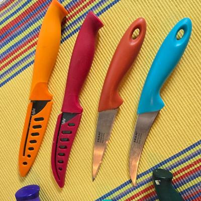 Lot of 6 Cooking Light Colorful Kitchen Knives with Sheaths and 2 Ikea – Vivid & Functional