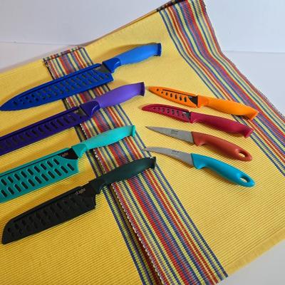 Lot of 6 Cooking Light Colorful Kitchen Knives with Sheaths and 2 Ikea – Vivid & Functional