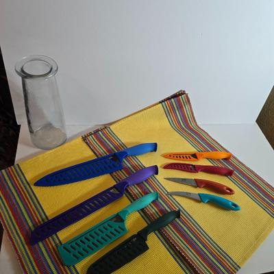 Lot of 6 Cooking Light Colorful Kitchen Knives with Sheaths and 2 Ikea – Vivid & Functional