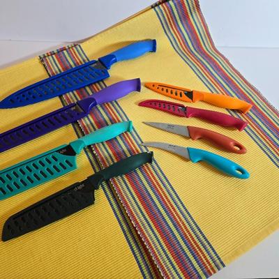 Lot of 6 Cooking Light Colorful Kitchen Knives with Sheaths and 2 Ikea – Vivid & Functional