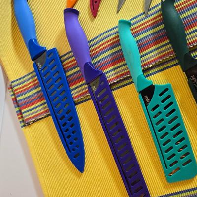 Lot of 6 Cooking Light Colorful Kitchen Knives with Sheaths and 2 Ikea – Vivid & Functional