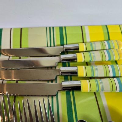 Striped Flatware Set with Matching Tray & Kitchen Towels –