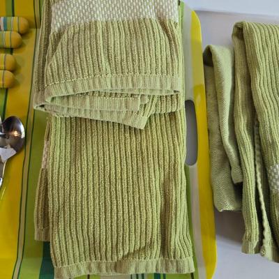 Striped Flatware Set with Matching Tray & Kitchen Towels –
