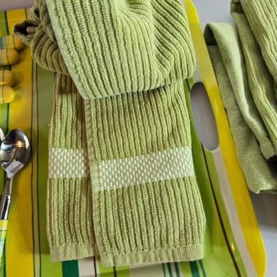 Striped Flatware Set with Matching Tray & Kitchen Towels –