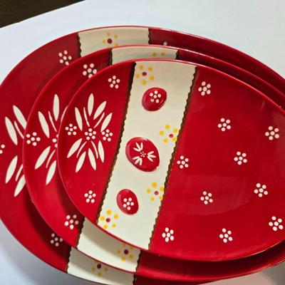 Three piece set Old World Temptations Red egg-shaped platters & Electric Skillet