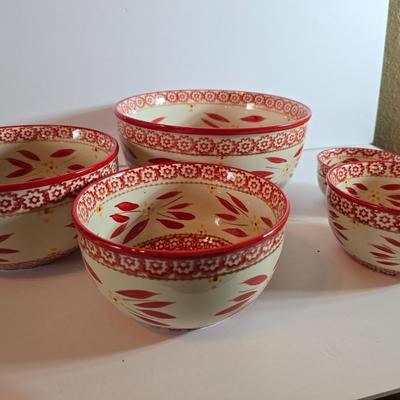 Temptations Old World Red Mixing Bowl Set – Nesting Set of 5