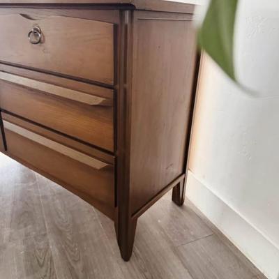 Vintage Mid Century 6-Drawer Dresser Credenza w/Sculptural Cutout Drawers, Hand Carved Wooden Pulls & Tapered Legs