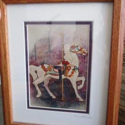 Framed limited edition picture of carousel horse by Laura M. Batt
