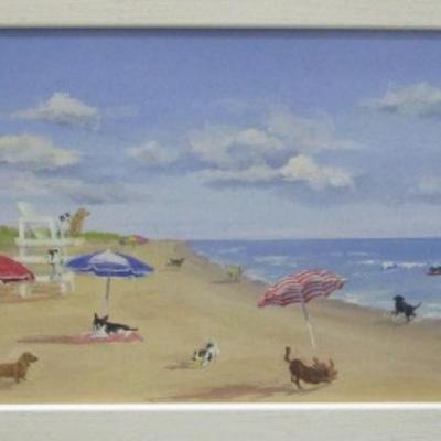 Framed textured picture of "Dogs Rule the Beach" by Carol Saxe