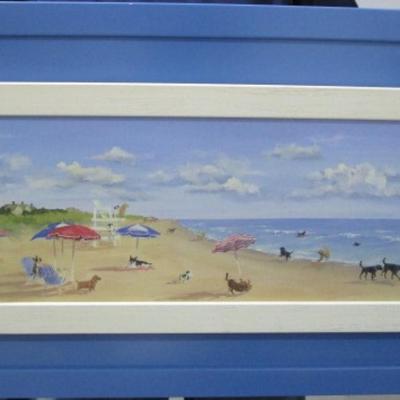 Framed textured picture of "Dogs Rule the Beach" by Carol Saxe