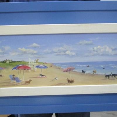 Framed textured picture of "Dogs Rule the Beach" by Carol Saxe