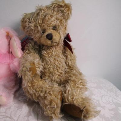 4 new bunnies, 1 vintage jointed teddy bear