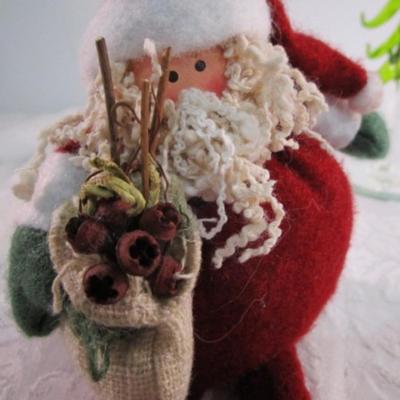 Blown glass Christmas tree on a mirrored base, Shelf Santa