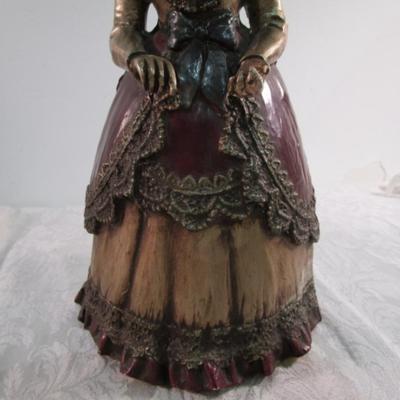 2 statuettes, 1 is mom with 2 kids, 1 Victorian woman