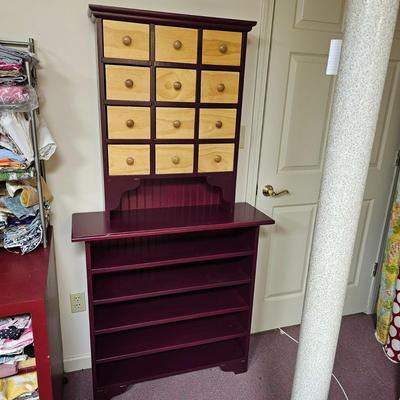 Red Wood Shelf Unit w/ Attached Drawer Top (BF1-JS)