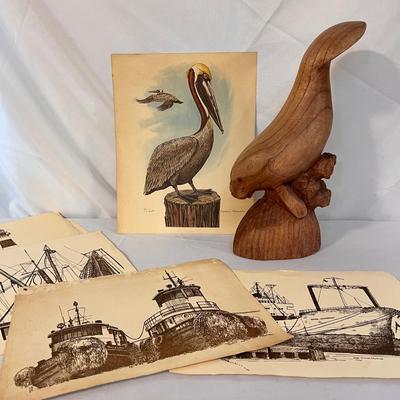 Hand Carved Manatee Plus Nautical Prints Inc. Signed (GB-RG)