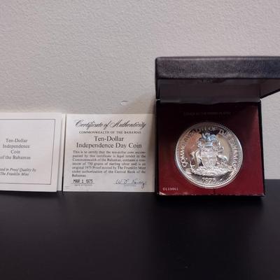1975 Commonwealth of the Bahamas Anniversary of Independence Ten Dollar Silver Coin (#8)