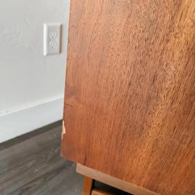 Rare Vintage Mid Century 1960’s Limited Production 5-Drawer Walnut Highboy Dresser w/Sculptural Legs, Brass Spade Pulls w/Walnut Rounds...