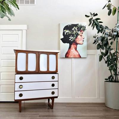 Rare Vintage Mid Century 1960’s Limited Production 6-Drawer Walnut Gentleman’s Chest Highboy Dresser w/Sculptural Legs, Brass Spade Pulls...