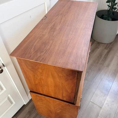 Rare Vintage Mid Century 1960’s Limited Production 6-Drawer Walnut Gentleman’s Chest Highboy Dresser w/Sculptural Legs, Brass Spade Pulls...