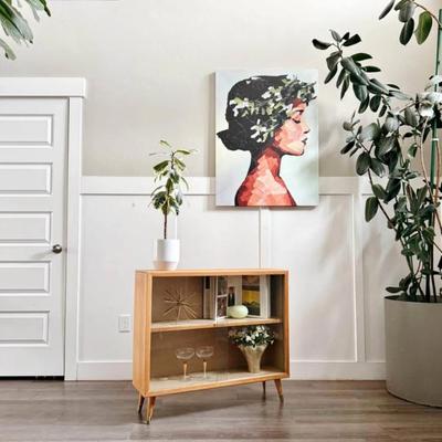 Vintage Mid Century 2-Tier Distressed Maple Display Cabinet or Bar w/Original Glass Doors & Tapered Legs