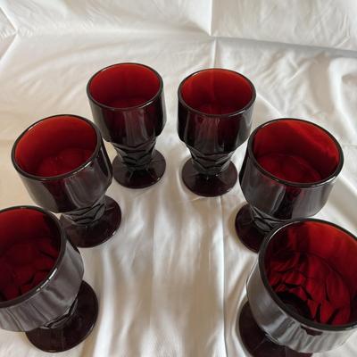 Anchor Hocking Ruby Red Relish Tray Set and Matching Glassware (PBN-BM)