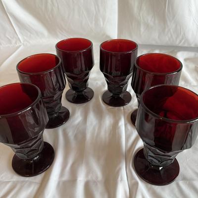 Anchor Hocking Ruby Red Relish Tray Set and Matching Glassware (PBN-BM)
