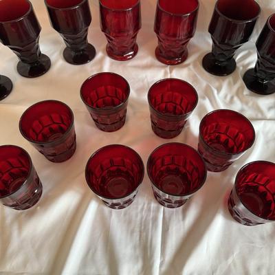 Anchor Hocking Ruby Red Relish Tray Set and Matching Glassware (PBN-BM)