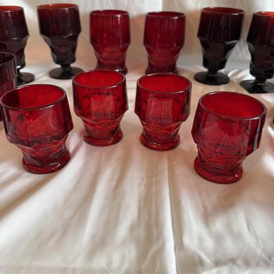 Anchor Hocking Ruby Red Relish Tray Set and Matching Glassware (PBN-BM)