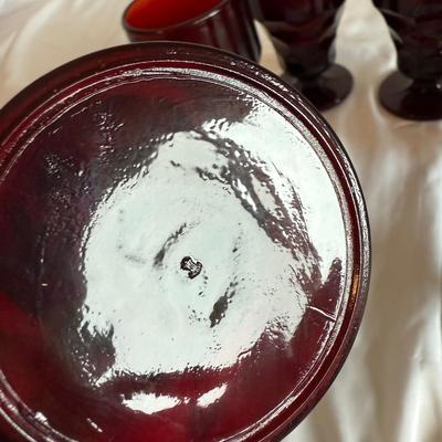 Anchor Hocking Ruby Red Relish Tray Set and Matching Glassware (PBN-BM)