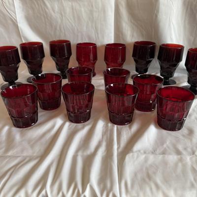 Anchor Hocking Ruby Red Relish Tray Set and Matching Glassware (PBN-BM)