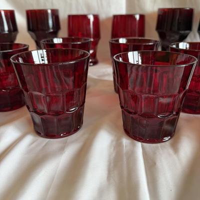 Anchor Hocking Ruby Red Relish Tray Set and Matching Glassware (PBN-BM)