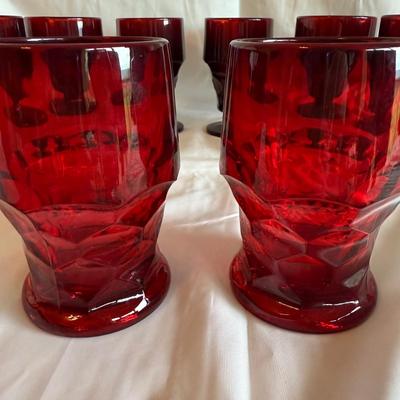 Anchor Hocking Ruby Red Relish Tray Set and Matching Glassware (PBN-BM)