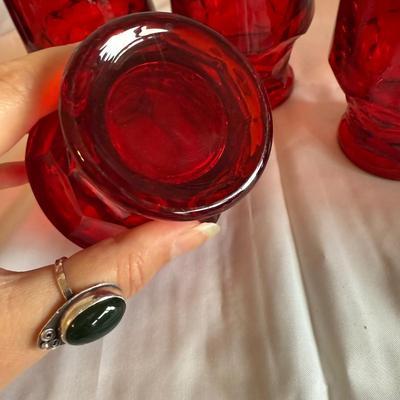 Anchor Hocking Ruby Red Relish Tray Set and Matching Glassware (PBN-BM)