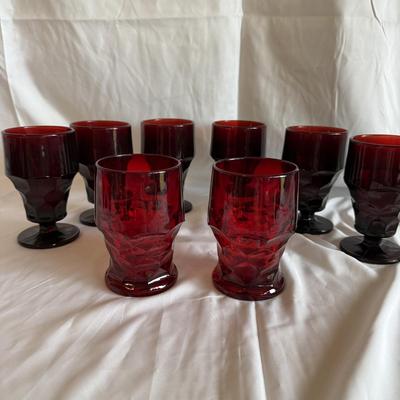 Anchor Hocking Ruby Red Relish Tray Set and Matching Glassware (PBN-BM)