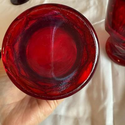 Anchor Hocking Ruby Red Relish Tray Set and Matching Glassware (PBN-BM)