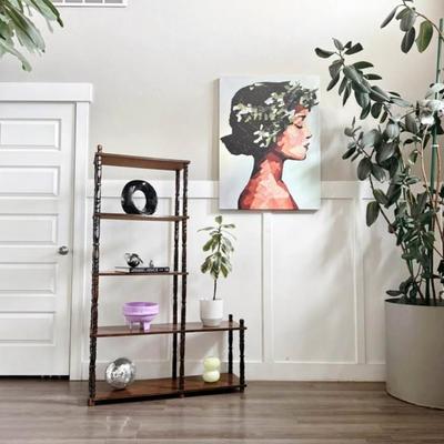 Vintage Mid Century 5-Tier, 2-Column Jenny Lind Spindle Etagere Display Shelf Bookshelf