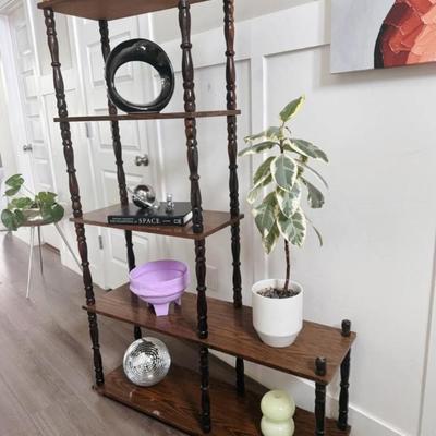 Vintage Mid Century 5-Tier, 2-Column Jenny Lind Spindle Etagere Display Shelf Bookshelf
