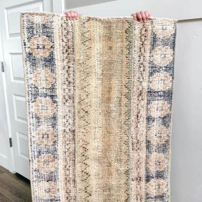 MODERN Hand Knotted Turkish Muted Pastel Kilim Runner Rug w/Fringe
