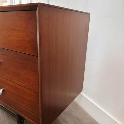 Vintage Mid Century 9-Drawer Walnut Dresser Credenza w/Reversible Cane/Walnut Cabinet Door, Chrome Teardrop Knobs & Sculptural...