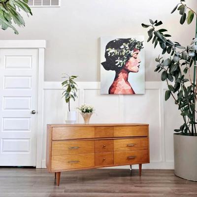 Vintage Mid Century 9-Drawer Maple Dresser Credenza w/Original Brass Hardware & Tapered Legs