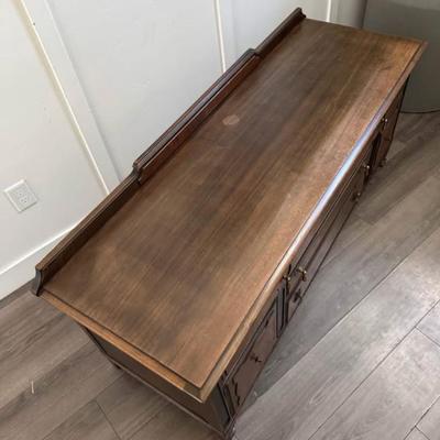 Antique 3-Drawer 2-Door Art Deco Sideboard Buffet w/Burl Facade & Hand-carved Skirt